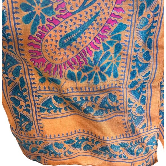 Art Scarf Rolled Edge Extra Long 10"x 98" Vintage Rectangle Paisley 100% Silk - Picture 2 of 6